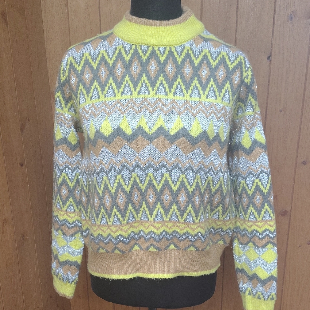 Marc New York Yellow, Tan & Gray Zigzag Knit Pullover